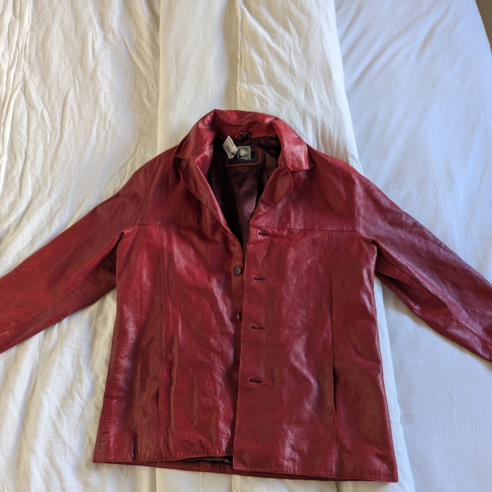 Genuine leather red oversized jacket - Picture 4 of 4